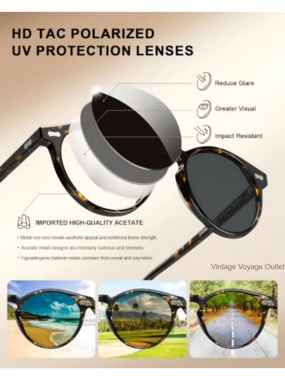 Italian Acetate Polarized Round Sunglasses UV400